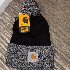 Carhartt Black and Gray Pom-Pom Beanie
